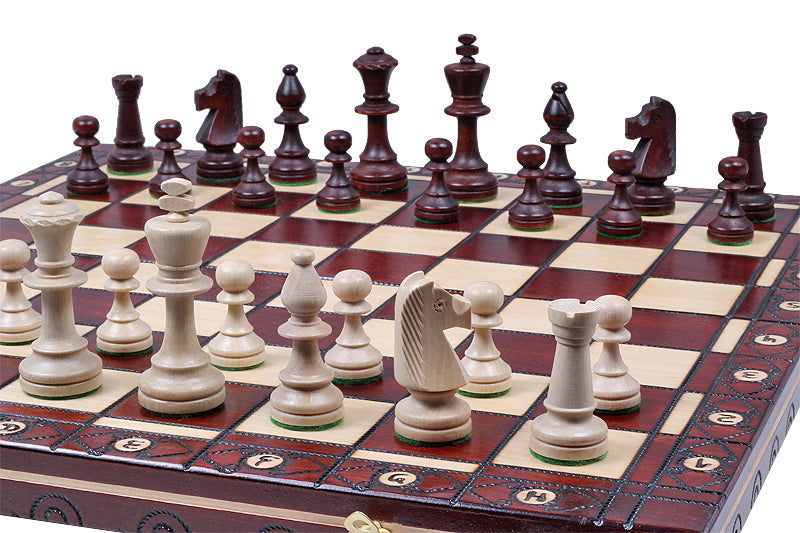 Consul Chess Set Staunton Style with Insert Tray Brown Finish 3.15 in King