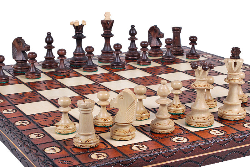 Junior Chess Set with Burned Folding Board (3.35 in King / 85 mm)