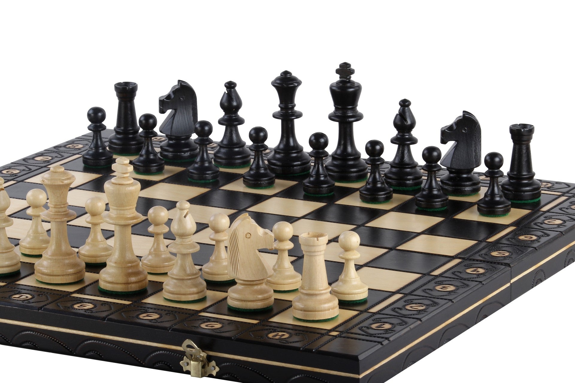 Consul Chess Set Staunton Style with Insert Tray Black Finish 3.15 in Kin