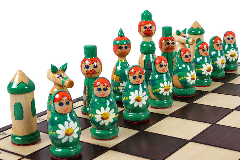 Babushka Green Wooden Chess Russian Design 16.5" Board