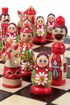 Babushka Green Wooden Chess Russian Design 16.5" Board