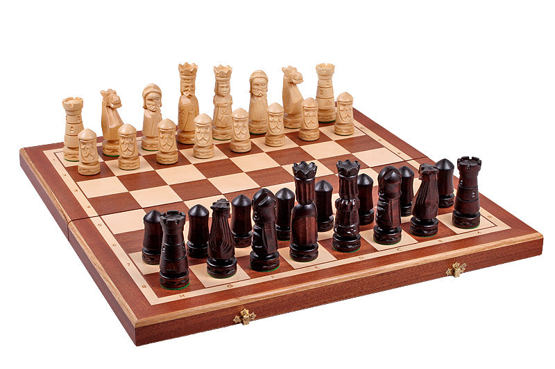 Castle Intarsia Folding Chess Set Mahogany and Sycamore 22" Board