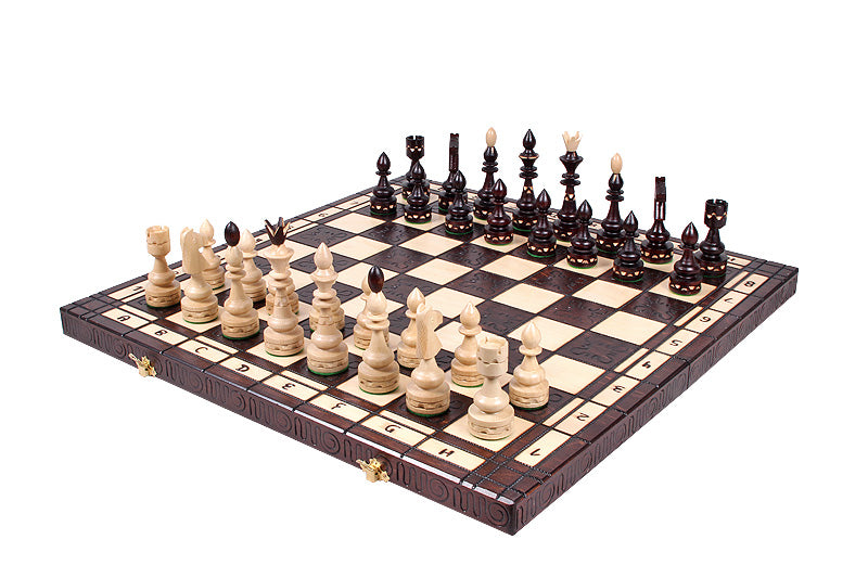 Indian Style Chess Set with Burned Folding Board (4.72 in King / 120 mm)