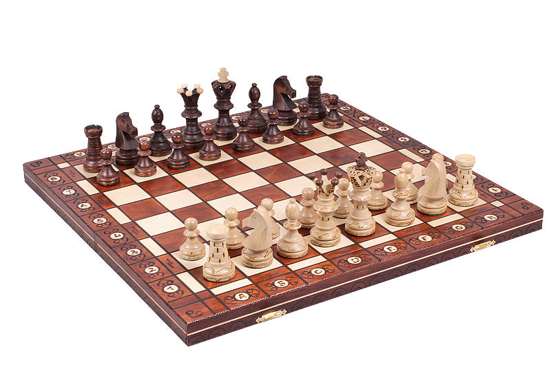 Ambassador Brown Deluxe Wooden Chess Set with Insert Tray – Size No. 5.5
