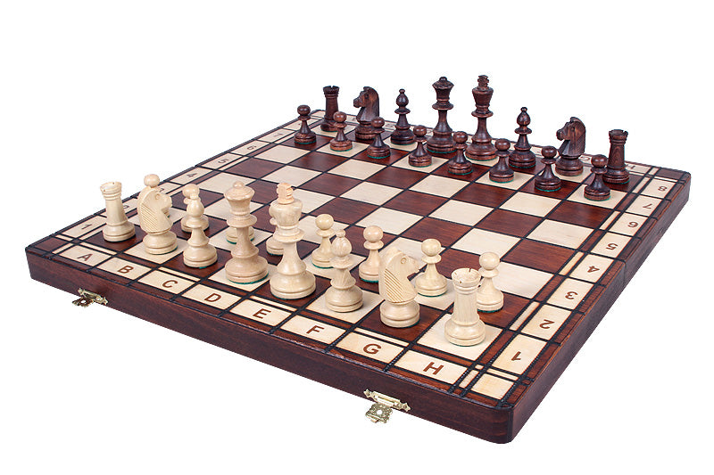 Jowisz Chess Set with Burned Folding Board (3.35 in King / 85 mm)