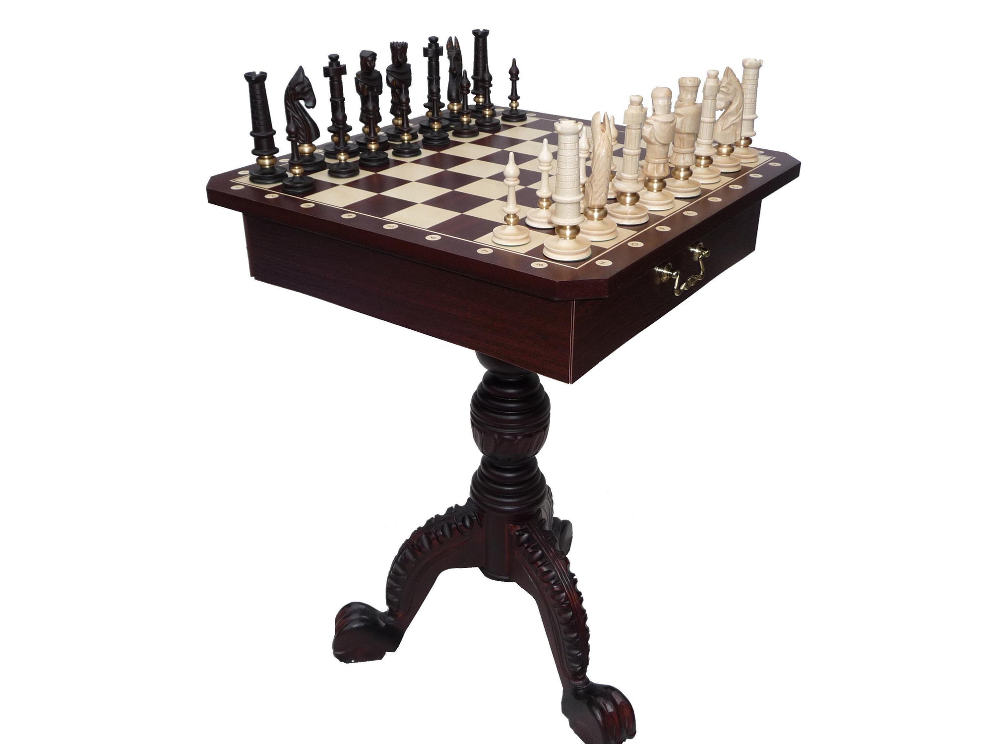 Mahogany Chess Table with Royal Lux Chess Pieces – 21 kg (King: 5.1 in)