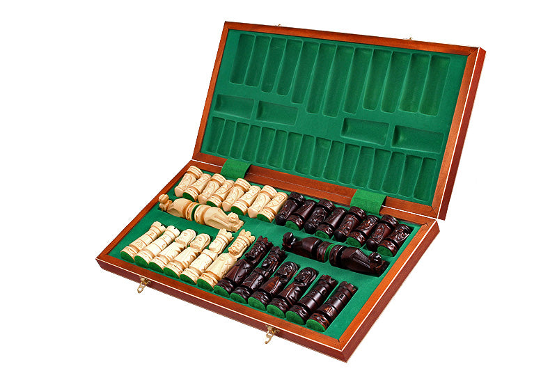 Castle Intarsia Folding Chess Set Mahogany and Sycamore 22" Board