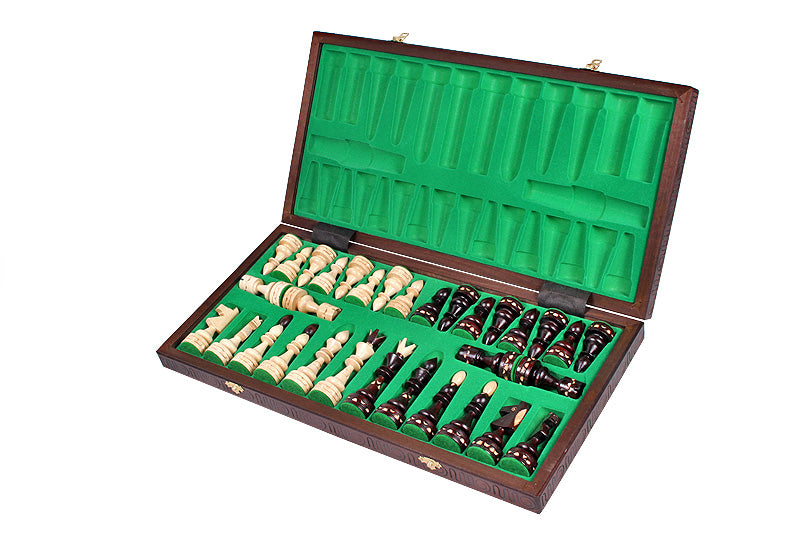 Indian Style Chess Set with Burned Folding Board (4.72 in King / 120 mm)