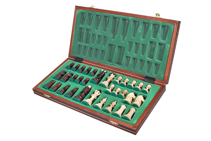 Junior Chess Set with Burned Folding Board (3.35 in King / 85 mm)