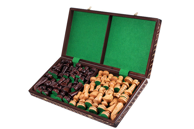 Cesar Small Folding Chess Set Handcrafted Limewood Pieces 23.6" Board