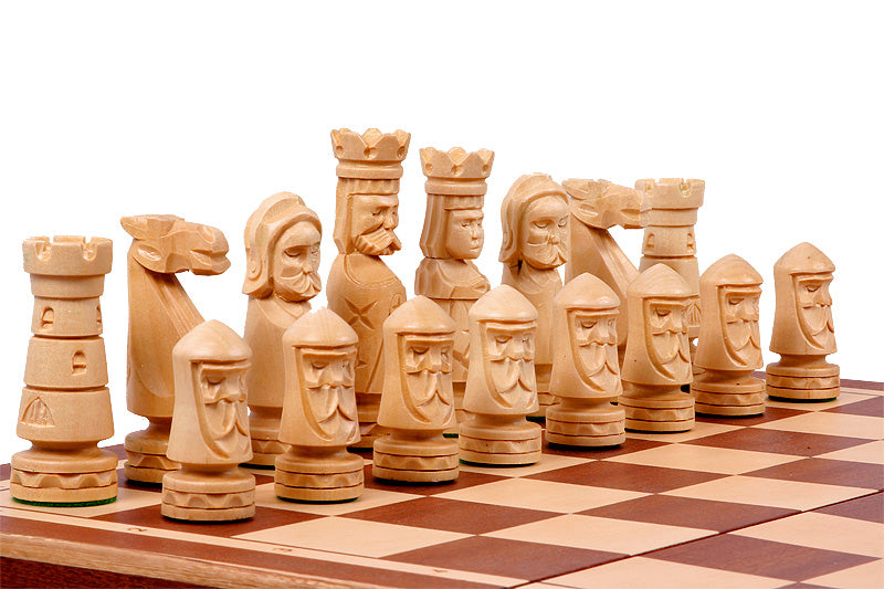 Castle Intarsia Folding Chess Set Mahogany and Sycamore 22" Board
