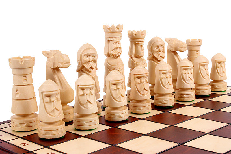 Castle Small Folding Chess Set Handcrafted Limewood Pieces 19.7" Board