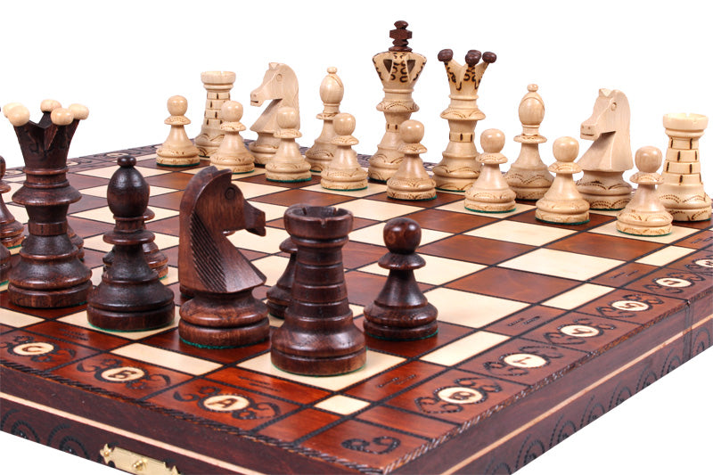 Ambassador Brown Deluxe Wooden Chess Set with Insert Tray – Size No. 5.5