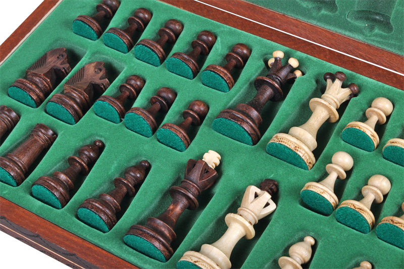 Junior Chess Set with Burned Folding Board (3.35 in King / 85 mm)