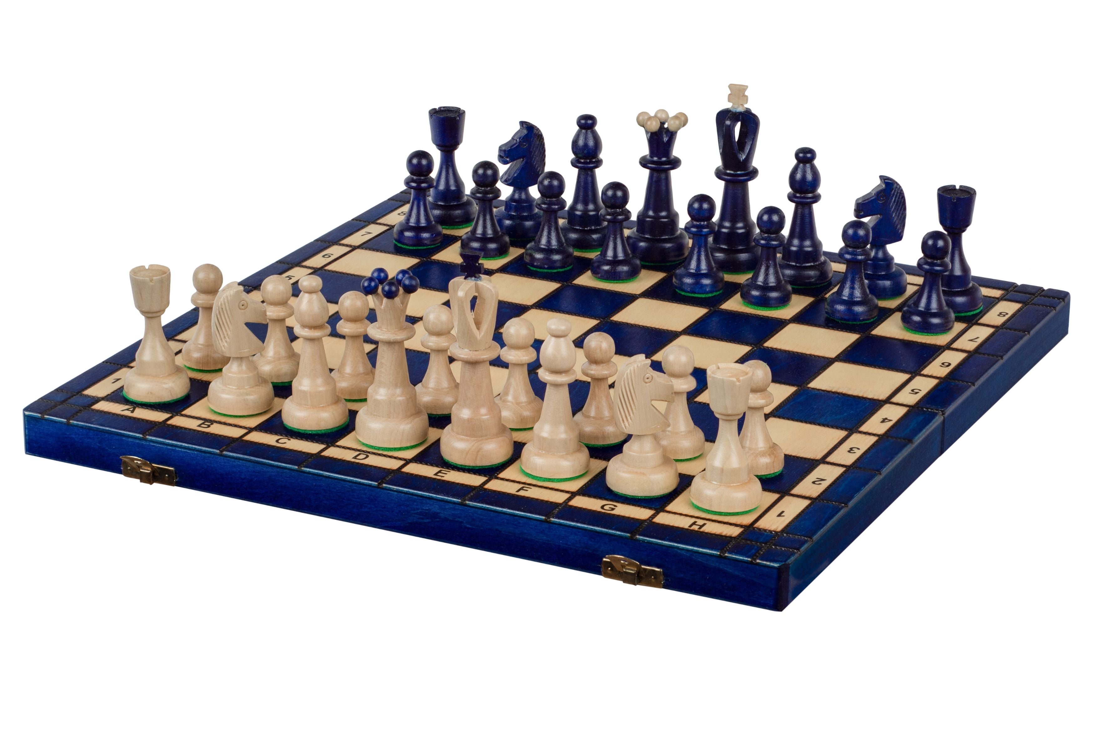 Blue Folding Chess Set Ace Size No 4 with 3.94" King and Storage Compartment