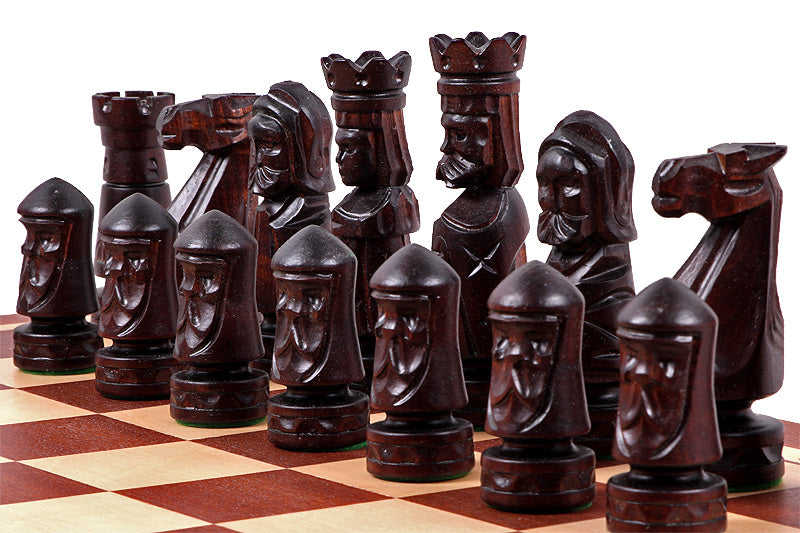 Castle Intarsia Folding Chess Set Mahogany and Sycamore 22" Board