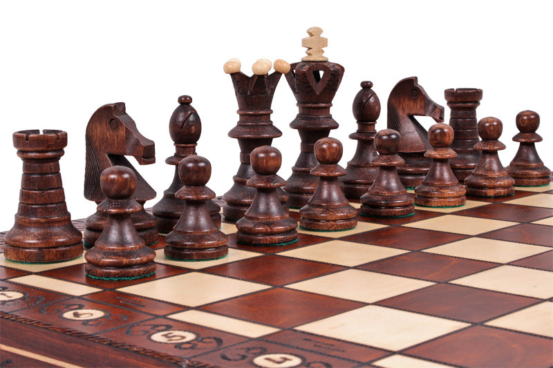 Ambassador Brown Deluxe Wooden Chess Set with Insert Tray – Size No. 5.5