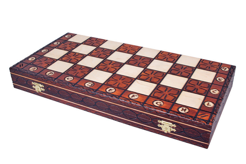 Junior Chess Set with Burned Folding Board (3.35 in King / 85 mm)