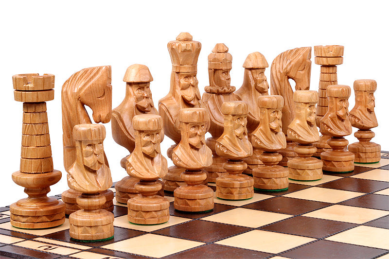 Cesar Small Folding Chess Set Handcrafted Limewood Pieces 23.6" Board