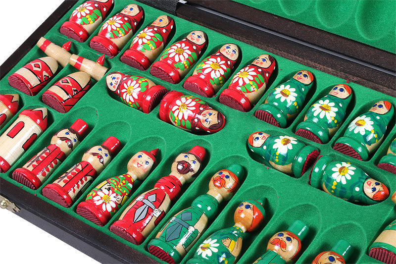 Babushka Green Wooden Chess Russian Design 16.5" Board