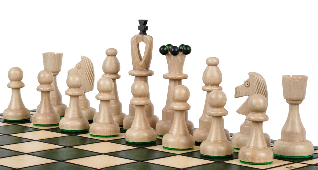 Green Folding Chess Set Ace Size No 4 with 3.94" King and Internal Storage