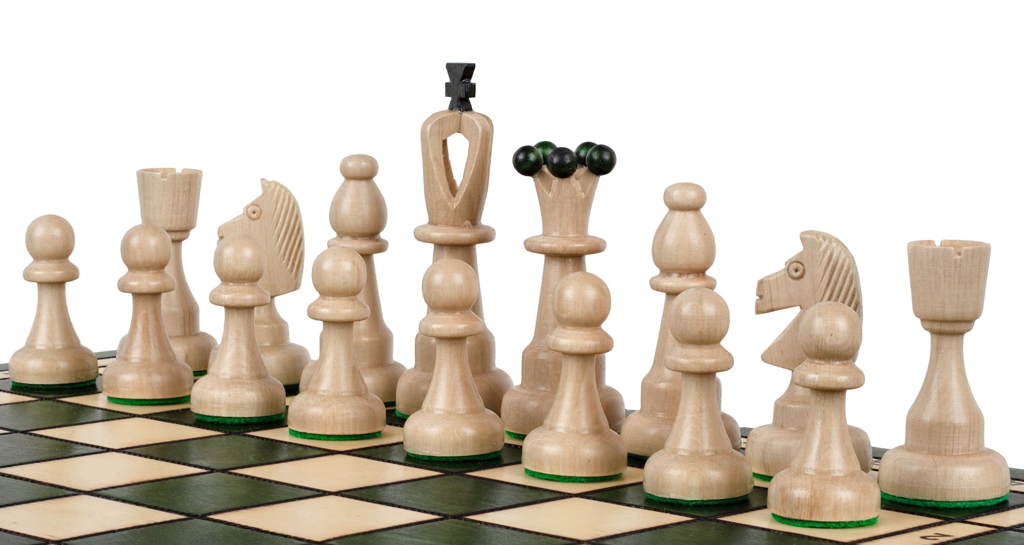 Green Folding Chess Set Ace Size No 4 with 3.94" King and Internal Storage