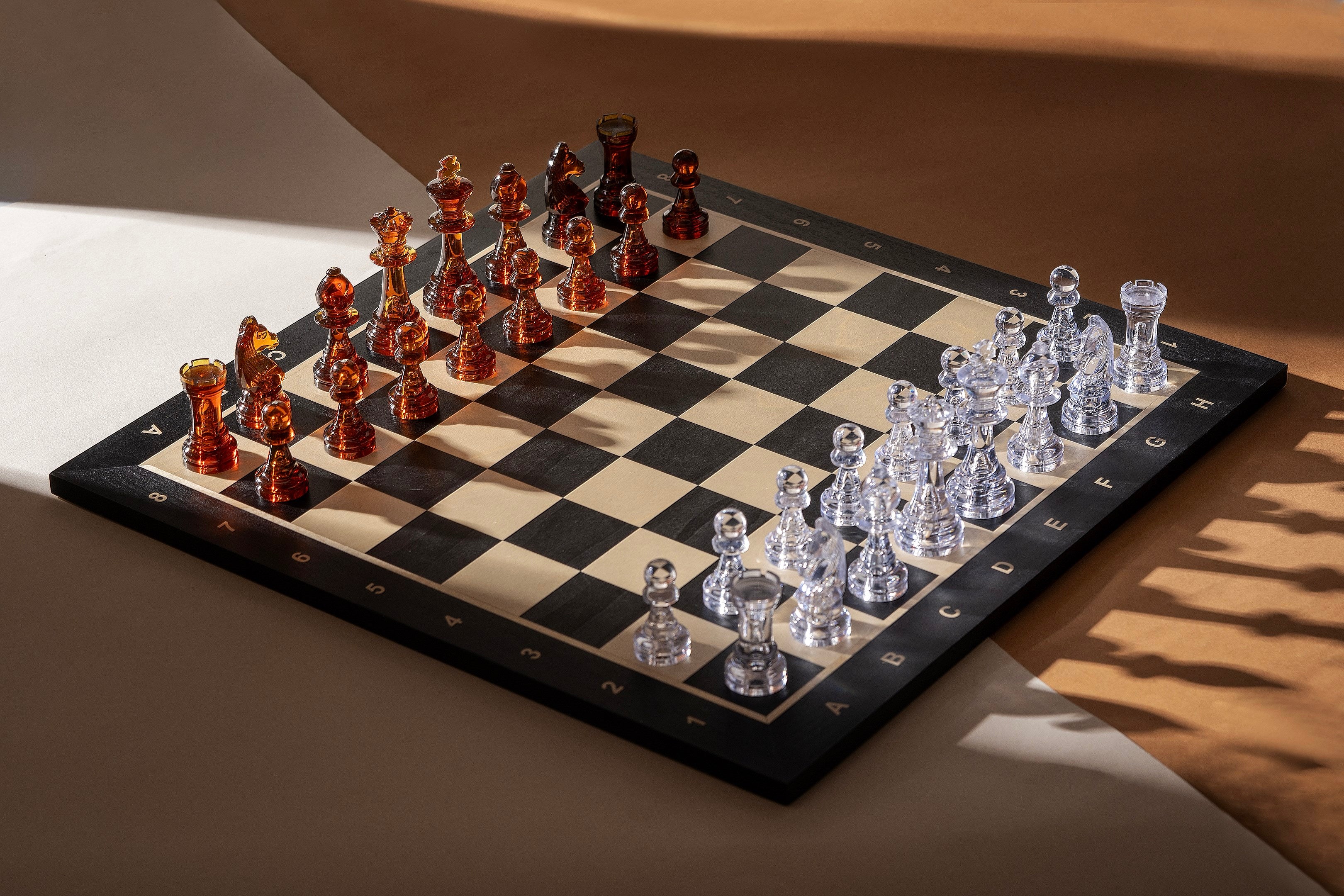 Ebony Style & Maple Chess Board 21.25″ – With Notation