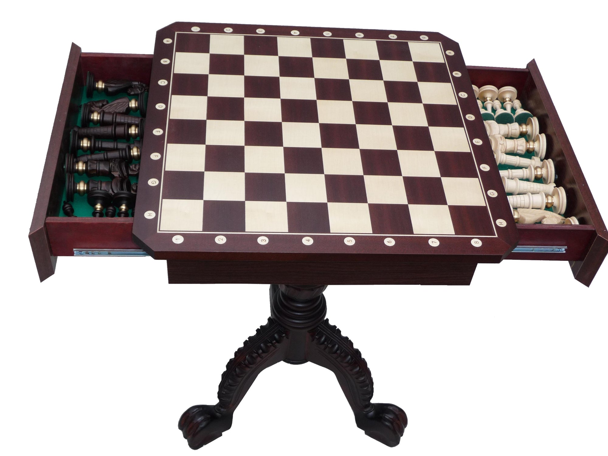 Mahogany Chess Table with Royal Lux Chess Pieces – 21 kg (King: 5.1 in)