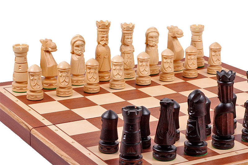 Castle Intarsia Folding Chess Set Mahogany and Sycamore 22" Board