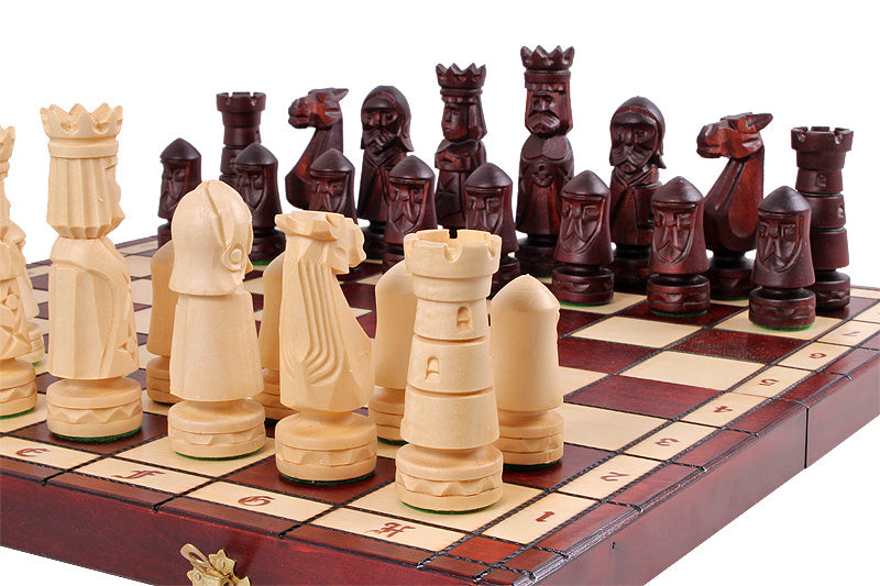 Castle Small Folding Chess Set Handcrafted Limewood Pieces 19.7" Board