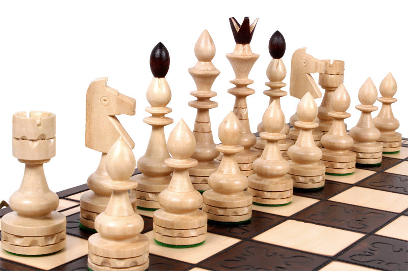 Indian Style Chess Set with Burned Folding Board (4.72 in King / 120 mm)