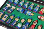 Babushka Blue Wooden Chess Set Russian Design 16.5" Board