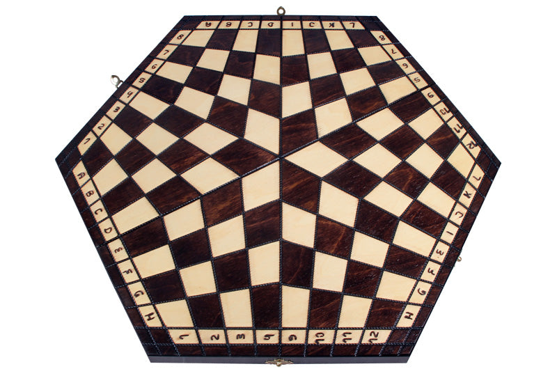 Three Player Wooden Chess Set Large 3.35 in King