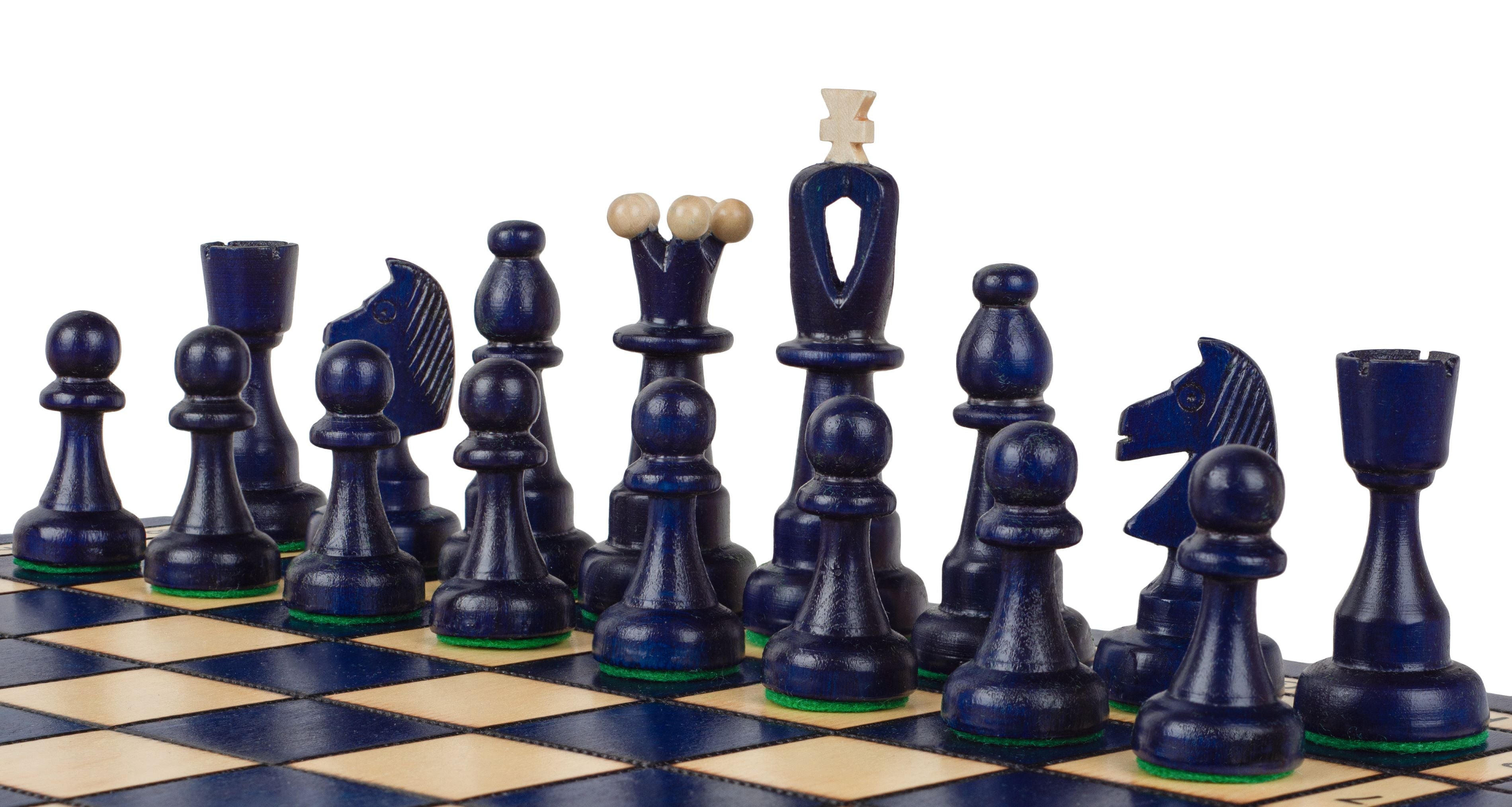 Blue Folding Chess Set Ace Size No 4 with 3.94" King and Storage Compartment