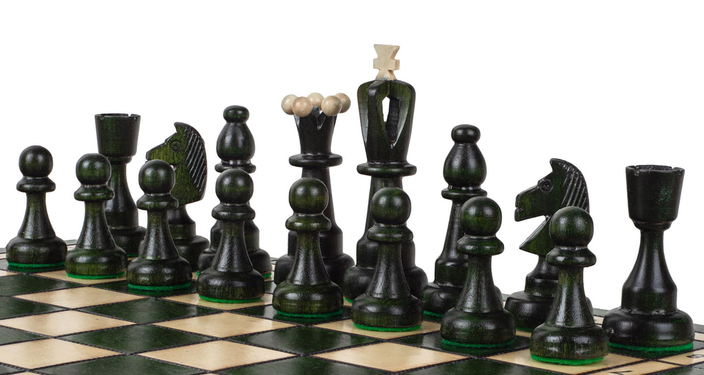 Green Folding Chess Set Ace Size No 4 with 3.94" King and Internal Storage