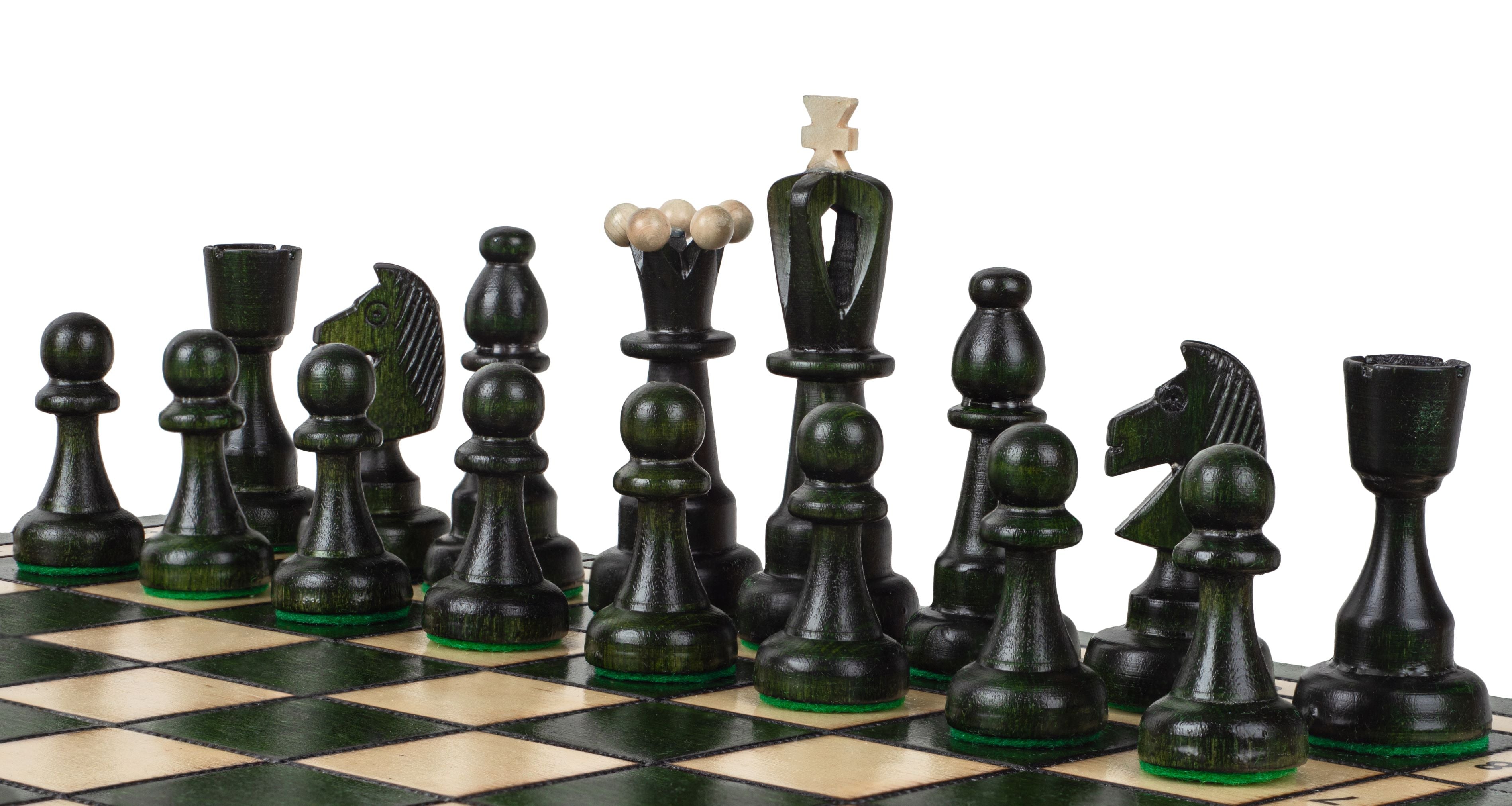 Green Folding Chess Set Ace Size No 4 with 3.94" King and Internal Storage
