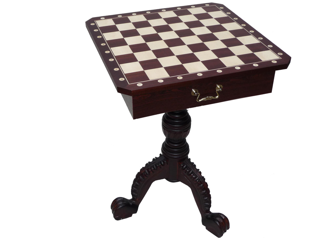 Mahogany Chess Table with Drawers – 21.6 in Board (54 cm)