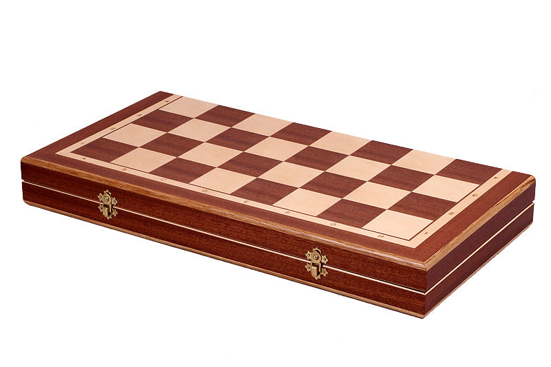Castle Intarsia Folding Chess Set Mahogany and Sycamore 22" Board