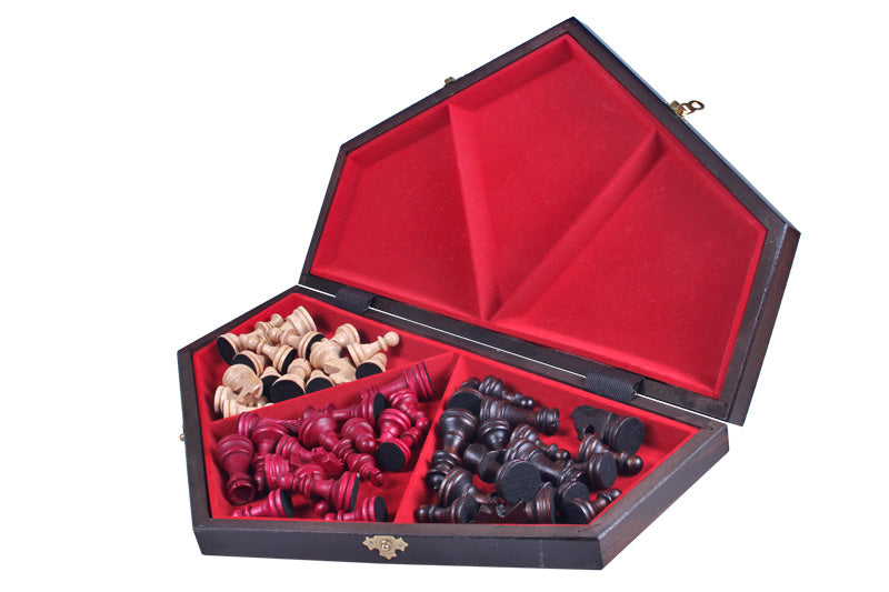 Three Player Wooden Chess Set Large 3.35 in King