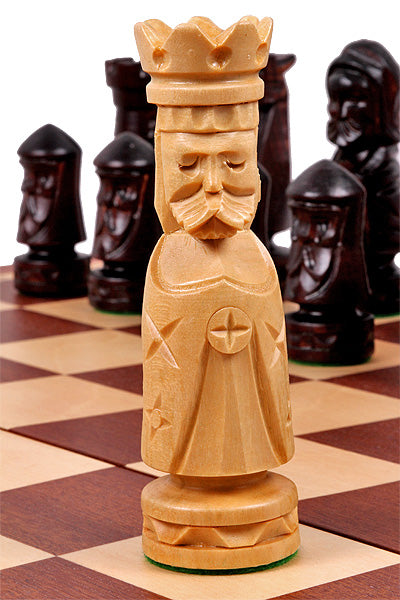 Castle Intarsia Folding Chess Set Mahogany and Sycamore 22" Board