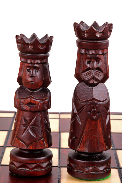 Castle Small Folding Chess Set Handcrafted Limewood Pieces 19.7" Board