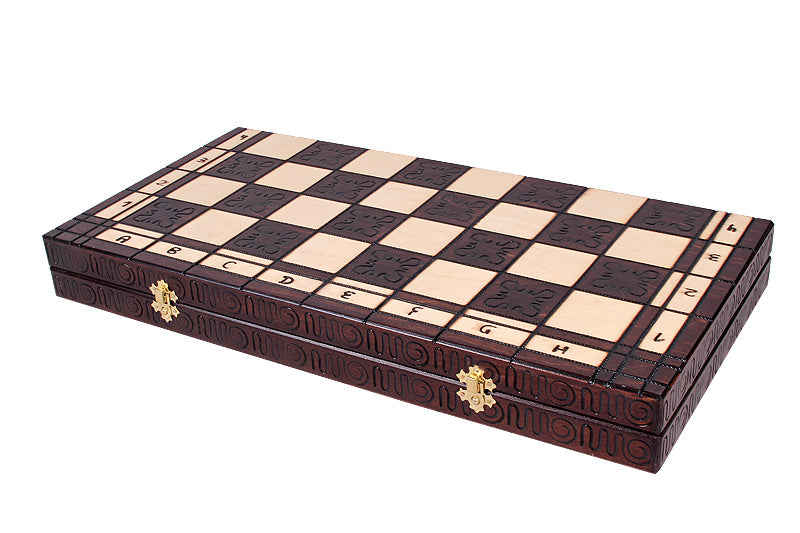 Indian Style Chess Set with Burned Folding Board (4.72 in King / 120 mm)