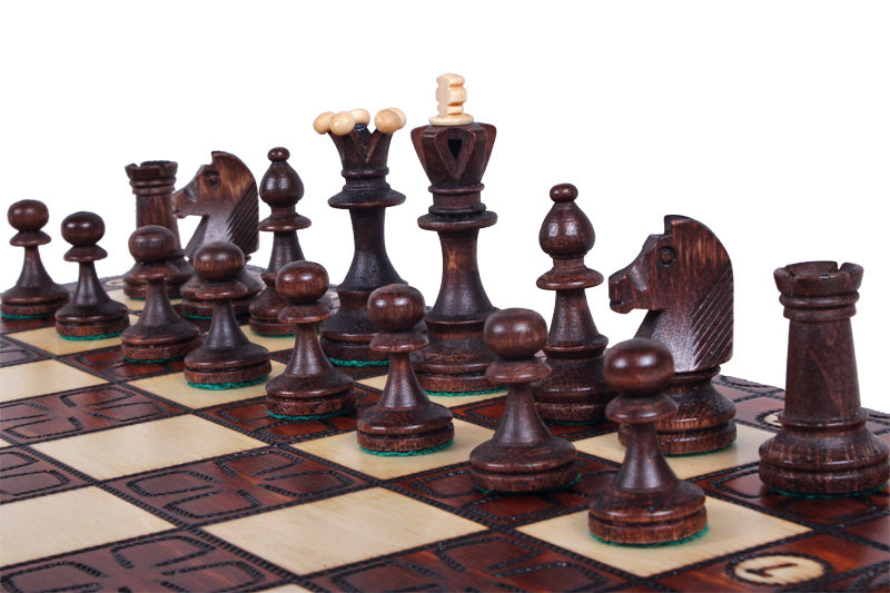 Junior Chess Set with Burned Folding Board (3.35 in King / 85 mm)