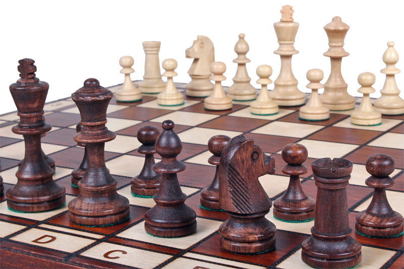 Jowisz Chess Set with Burned Folding Board (3.35 in King / 85 mm)