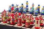 Babushka Blue Wooden Chess Set Russian Design 16.5" Board