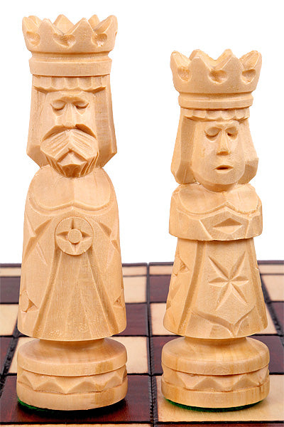 Castle Small Folding Chess Set Handcrafted Limewood Pieces 19.7" Board