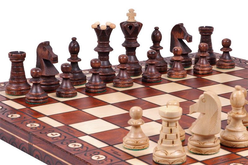 Ambassador Brown Deluxe Wooden Chess Set with Insert Tray – Size No. 5.5