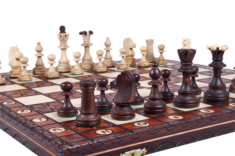 Junior Chess Set with Burned Folding Board (3.35 in King / 85 mm)
