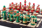 Babushka Green Wooden Chess Russian Design 16.5" Board