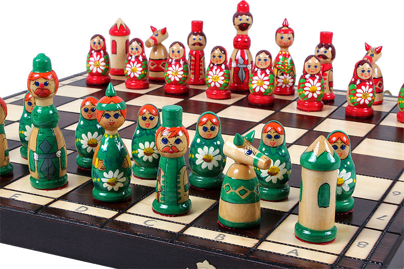 Babushka Green Wooden Chess Russian Design 16.5" Board